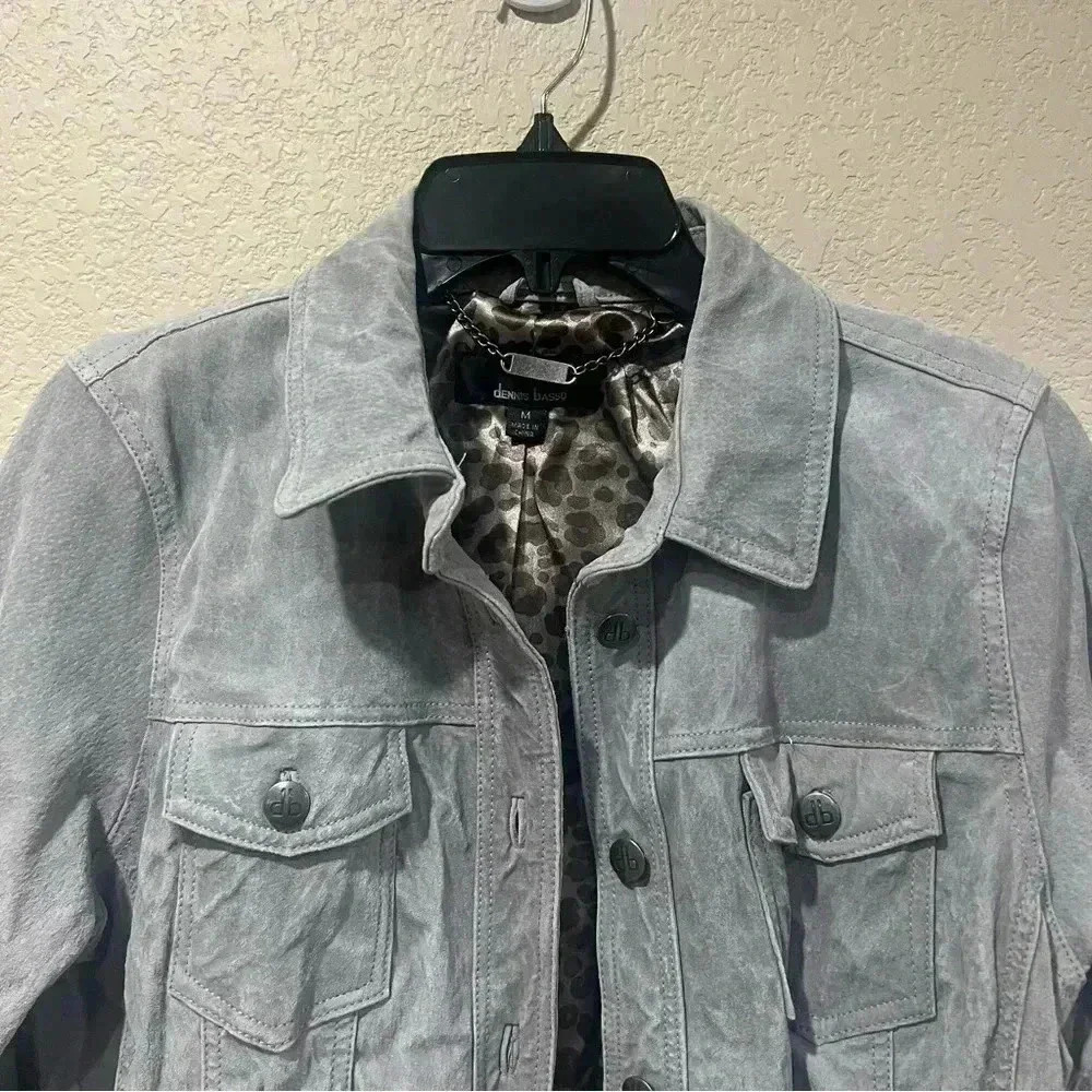 Dennis Basso Suede Leather Button Front Jacket Gray Women’s Size Medium Washable - Picture 4 of 16